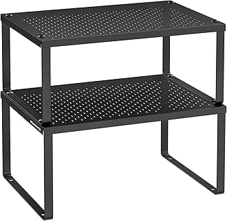 SONGMICS Spice Racks, Set of 2 Metal Cabinet Shelf Organizers, Countertop Organizers, Shelf Risers, Stackable, Expandable, Ink Black UKCS001B01