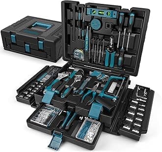 Sundpey 379-PCs Home Tool Kit - Portable Complete Household and Auto Repair Tool Set - Hand General Basic Tool Box Storage Case with Drawer - Full Basic Toolkit for Handyman & Diyer & Homeowner