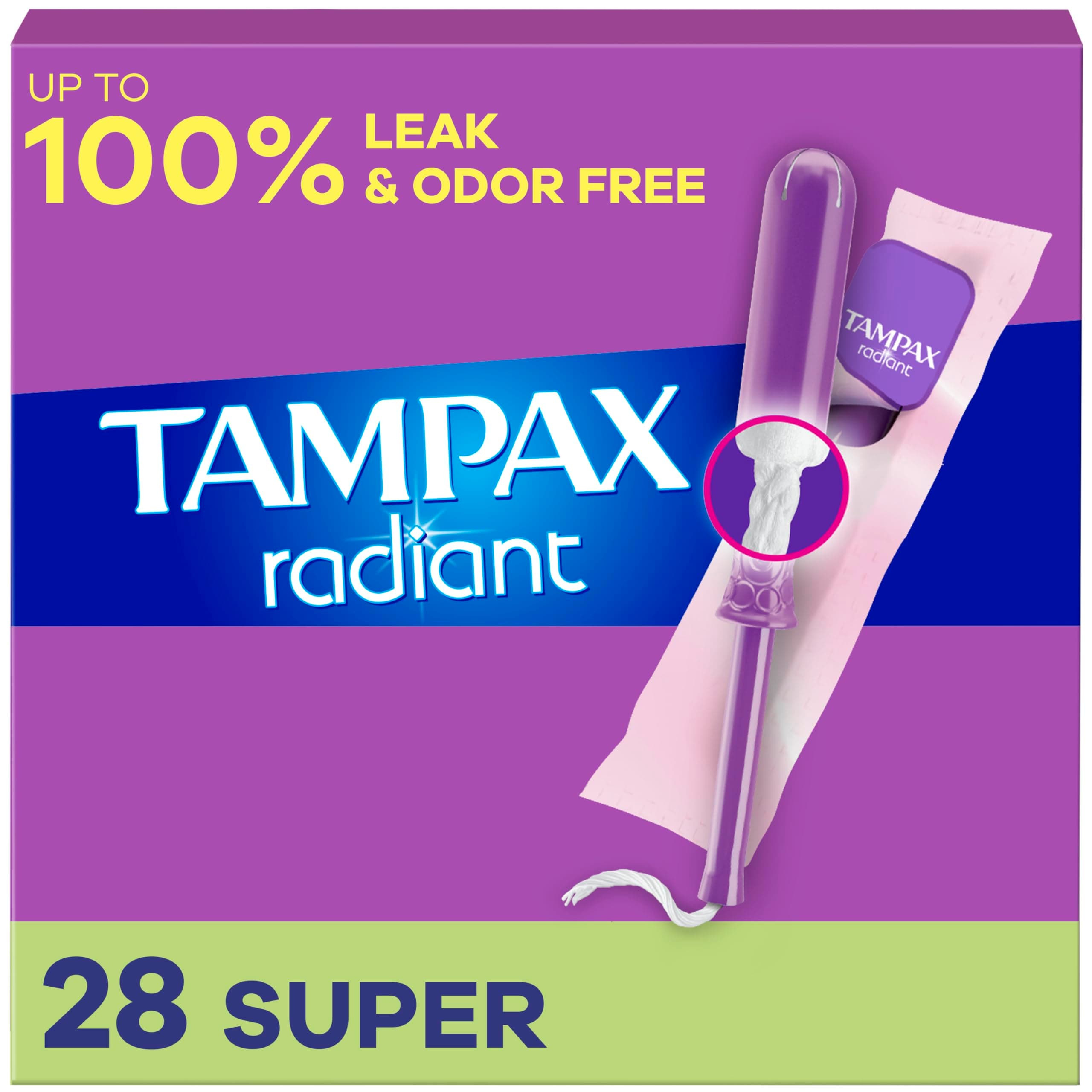 Radiant Plastic Unscented Tampons, Super Absorbency, 32 Count