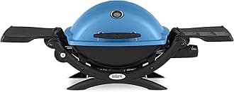 Q1200 Liquid Propane Portable Gas Grill, Blue – 1‑Burner Travel and Camping Grill with Cast‑Iron Grates & Electronic Ignition (8,500 BTU Burner)