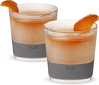 Whiskey Freeze Glasses, Double Old Fashioned Glasses, Chill Without Dilution for Brandy, Vodka, Gin, Rum, and Cold Brew Cocktails, Bourbon Gifts for Men, Home Bar, 9 oz, Set of 2, Grey