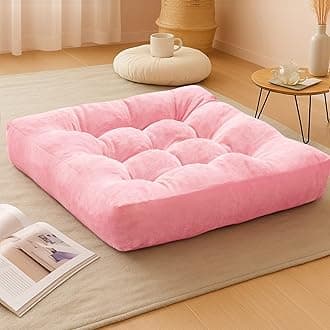 Meditation Floor Pillow Pink, Square Large Pillows Seating for Adults, Tufted Corduroy Cushion for Living Room Tatami, 22x22 Inch, 1 Count (Pack of 1)