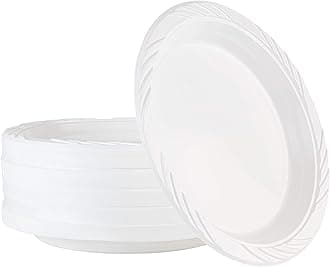 100 Count Disposable 9 Inch White Plastic Dinner Plates large