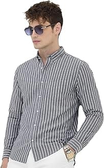 U TURN Men's Casual Printed Striped Stylish Latest Formal Shirt for Men