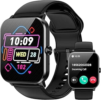 Smart Watch for Men Women,1.85" HD Touchscreen, Bluetooth Calls/Notifications, Fitness Watch with Heart Rate/Sleep Monitor, 120+ Sports Modes, IP68 Waterproof Smartwatch for Android/iOS (Black)