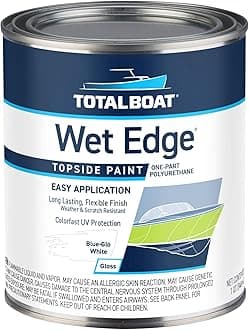 TotalBoat Wet Edge Topside Marine Paint Premium Polyurethane Coating for Boats, RVs, Exterior Trim, Fiberglass, Metal, and Wood (Blue-Glo White, Quart)