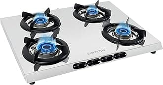 Everflame Pearl 4 Burner Gas Stove | Manual Ignition | ISI Certified | 5G Forged Brass Burners | Stainless Steel Gas Stove | Gas-Saver | Brass Nozzle | 2 Years Warranty + Doorstep Service