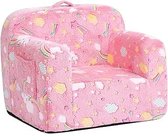 Tiita Kids Sofa, Childrens Couch With Carry Handle, Portable Toddler Foam Sofa Couch, Glow In The Dark Nursery Lightweight Chair For Playroom, Dorm Room, Small Space, Pink Rainbow