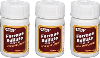 Rugby Ferrous Sulfate 325mg Tablets - Iron Supplement for Women and Men - 100 Count (3 Pack)