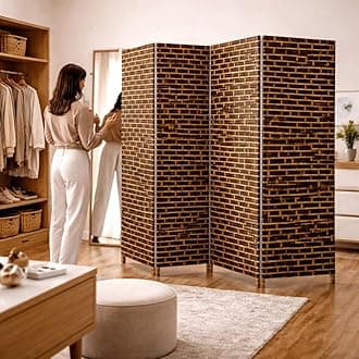Vital 4-Panel Room Divider Folding Privacy Screen | Rattan Partition Wall for Bedroom Living Room Office | Portable Freestanding Divider Screen for Home Dcor(A6)|Brown-Beige