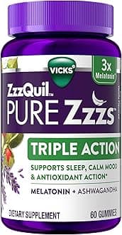 PURE Zzzs Triple Action, Melatonin Gummies, Melatonin 6mg, 3X Melatonin, Sleep Aid with Ashwagandha, Calm Mood, Antioxidant Action, Sleep Aids for Adults, 60 Sleep Gummies