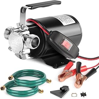 FIDISP 12 Volt Water Pump, Portable Transfer Pump, 330GPH Larger Flow, 1/10HP Electric Utility Pump with On/Off Switch, 2 * 6’ Water Hose Kit for Garden Pools Aquariums Hot Tub