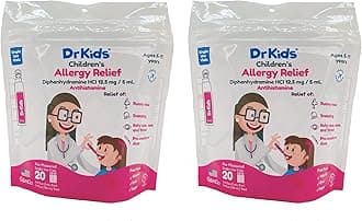 DrKids Children's Allergy Relief Medicine with Diphenhydramine - Pre-Measured Single-Use Vials, Kids Antihistamine for Sneezing, Runny Nose & Itchy Eyes, Mixed Berry Flavor, 20 Count (Pack of 2)