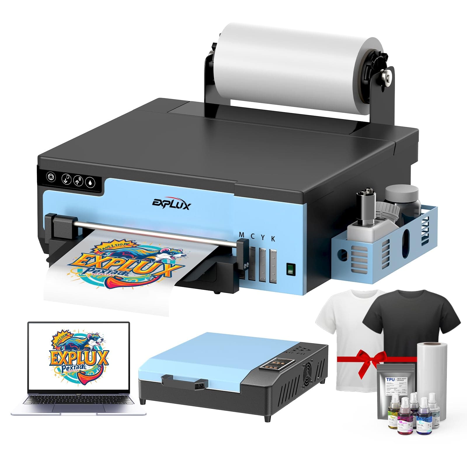 EXPLUX 2026 A4 DTF Printer,with XP600 printhead with Anti-Clogging Technology + 200% high Speed Printing,for DIY T-Shirt,Other Textiles (Printer+Oven+Laptop)