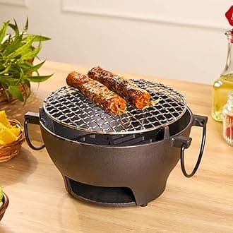 HomeEssentials Cast Iron Griller Barbeque Grill - Durable Barbeque Grill & BBQ Grill Set for Home | Ideal Barbecue Grill for Indoor & Outdoor Cooking | Perfect for Grilling and Frying