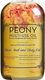 Peony Multi-Use Oil for Face, Body and Hair - Organic Blend of Apricot, Vitamin E Sweet Almond Oil for Dry Skin, Rose Petals & Bergamot Essential Oil - 4 Fl Oz
