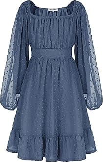 GRACE KARIN Girls Ruffle Tiered Dress Long Sleeve Swiss Dot Flowy A-Line Dress 6-14Y