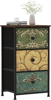 VEDECASA Bedroom Chest of Drawers 3 Fabric Drawer Dresser Narrow Nightstand End Table Storage Unit for Closet Bedroom Living Room Halfway Sturdy Metal Frame Wooden Top Easy to Install