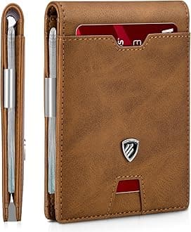 RUNBOX Mens Slim Wallet with Money Clip RFID Blocking Bifold Credit Card Holder for Men with Gift Box, Bicolor Crazy Horse Brown, Minimalist