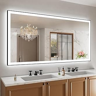 Amorho 72"x 36" LED Bathroom Mirror with Black Frame, Front Light and Backlit(Controlled Separately), Stepless Dimmable, Anti-Fog, Shatter-Proof, 3 Colors, Memory