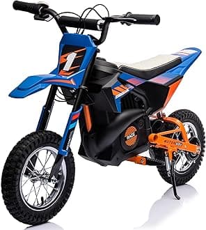 JoyWheel 24V Dirt Bike for Kids, 250W Motor 13.6MPH Fast Speed Kids Electric Dirt Bike, Electric Off-Road Motorcycle with Rear Wheel Suspension, Leather Seat, Metal Suspension, Blue
