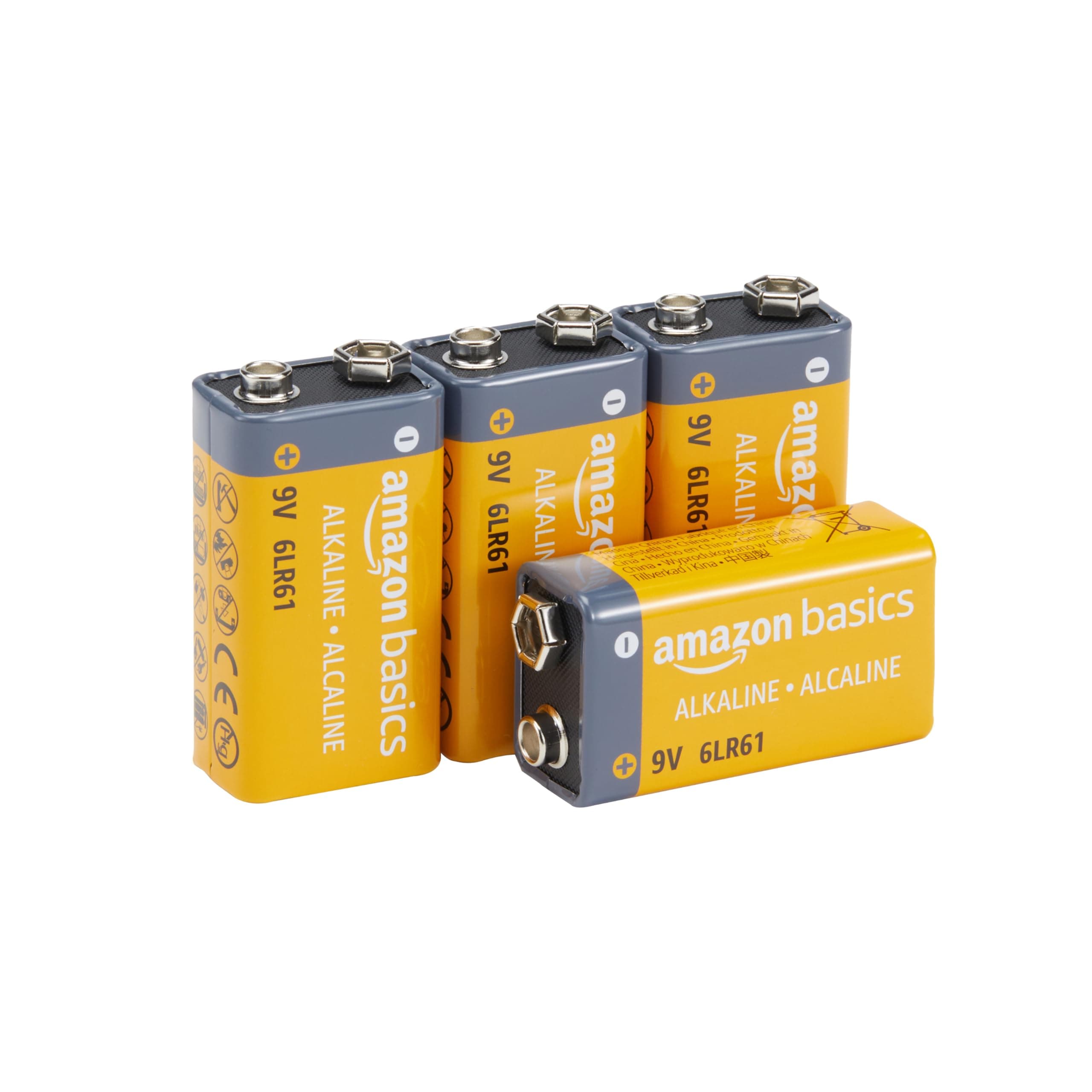 Amazon Basics 4 Pack 9 Volt Performance All-Purpose Alkaline Batteries, 5-Year Shelf Life
