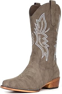 IUV Cowboy Boots For Women Western Boots Cowgirl Boots Pull On Pointy Toe Mid Calf Boots
