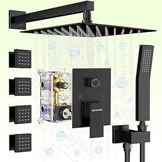 Shower Body Sprays Systems, 10 Inch Rain Shower Head System Wall Mounted, All Metal Shower Jets System, Contain Rough-in Shower Valve, Matte Black