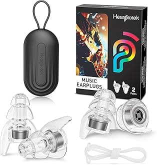 Hearprotek Concert Ear Plugs, 2 Pairs High Fidelity Musician earplugs with Cord-Ear Protection for Concerts, Raves, Festival, Nightclub, Drummers, Party, Motorcycles, Airplane, Travel (26dB)