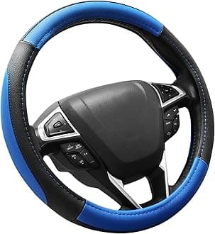 Black and Blue Microfiber Leather Auto Car Steering Wheel Cover Universal 15 inch