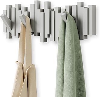 Sticks Wall-Mounted Coat Rack Rail Hook with 5 Retractable Pegs – Modern, Space-Saving Storage Organizer, Grey