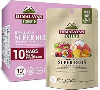 Himalayan Chef Super Reds Freeze-Dried Fruit Crisps, 30g/each 10 Pack | 10+ Superfood Fruits | Healthy Snacks Packed with Multivitamins, High Fiber & Antioxidants for Energy Boost