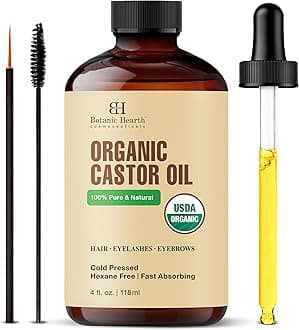 Botanic Hearth Castor Oil 4 Fl Oz (118 ml) | Cold Pressed | Hexane Free, 100% Natural - Pure Castor Oil Organic for Eyelashes, Hair Growth, Eyebrows, Skin, Face | 100% Natural and Vegan