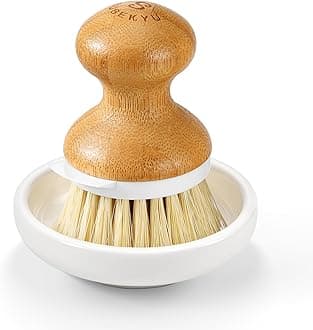 SUBEKYU Bamboo Dish Brush, Kitchen Dish Scrubber Brush, Natural Wooden Dishwashing Brush for Cleaning Dishes/Pans/Pots, Built-in Scraper, Sisal Bristles,1 Set