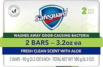 Safeguard Micellar Deep Cleansing Bath Bar Soap, Washes Away 99 Percent of Bacteria, Leaves Skin Soft, Made with Plant Based Cleansers, Fresh Clean Scent with Aloe, 3.2 oz (2 Count)