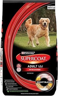 PURINA SUPERCOAT Adult Dry Dog Food, 1+ Years, With Chicken, Smart blend Precise Nutrition for Whole Body Health, No Artificial Colours & Flavours, 10Kg Bag