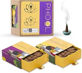 PHOOL LUXURY INCENSE Pack Of 2 Natural Incense Cones, Meditation Pack - 80 Organic Dhoop Cones | Fragrances - Nagchampa & Patchouli | Dhoop Cones For Pooja | Free Dhoop Stand Inside
