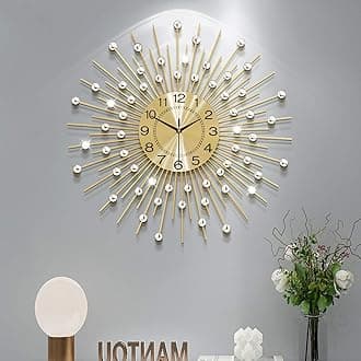 YIJIDECOR Large Wall Clocks for Living Room Decor Big Silent Wall Clock Battery Operated Non-Ticking for Bedroom Kitchen Home Decorative 24 Inch Gold Round Crystal Metal Wall Watch for Office Indoor