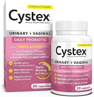Cystex Urinary Tract Infection Probiotic: Rapid Relief & Proactive UTI Protection for Women, 3-in-1 Support with Prebiotics, Probiotics, and Cranberry, Defense Against Yeast Infections, 30ct