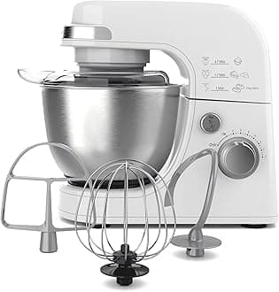 Hamilton BeachElectric Stand Mixer, 4 Quarts, Dough Hook, Flat Beater Attachments, Splash Guard 7 Speeds with Whisk, White