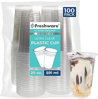 Freshware Plastic Cups [20 oz, 100-PCS] - Disposable Tumblers for Iced Coffee, Smoothie, Milkshake, Cold Drinks
