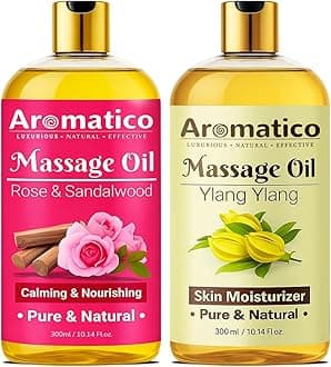 Rose Sandalwood & Ylang-Ylang Massage Oils Pack of 2. For Mood Upliftment, Muscle Relaxation & Skin Nourishment, 100% Natural, Non-Sticky - 300ml.