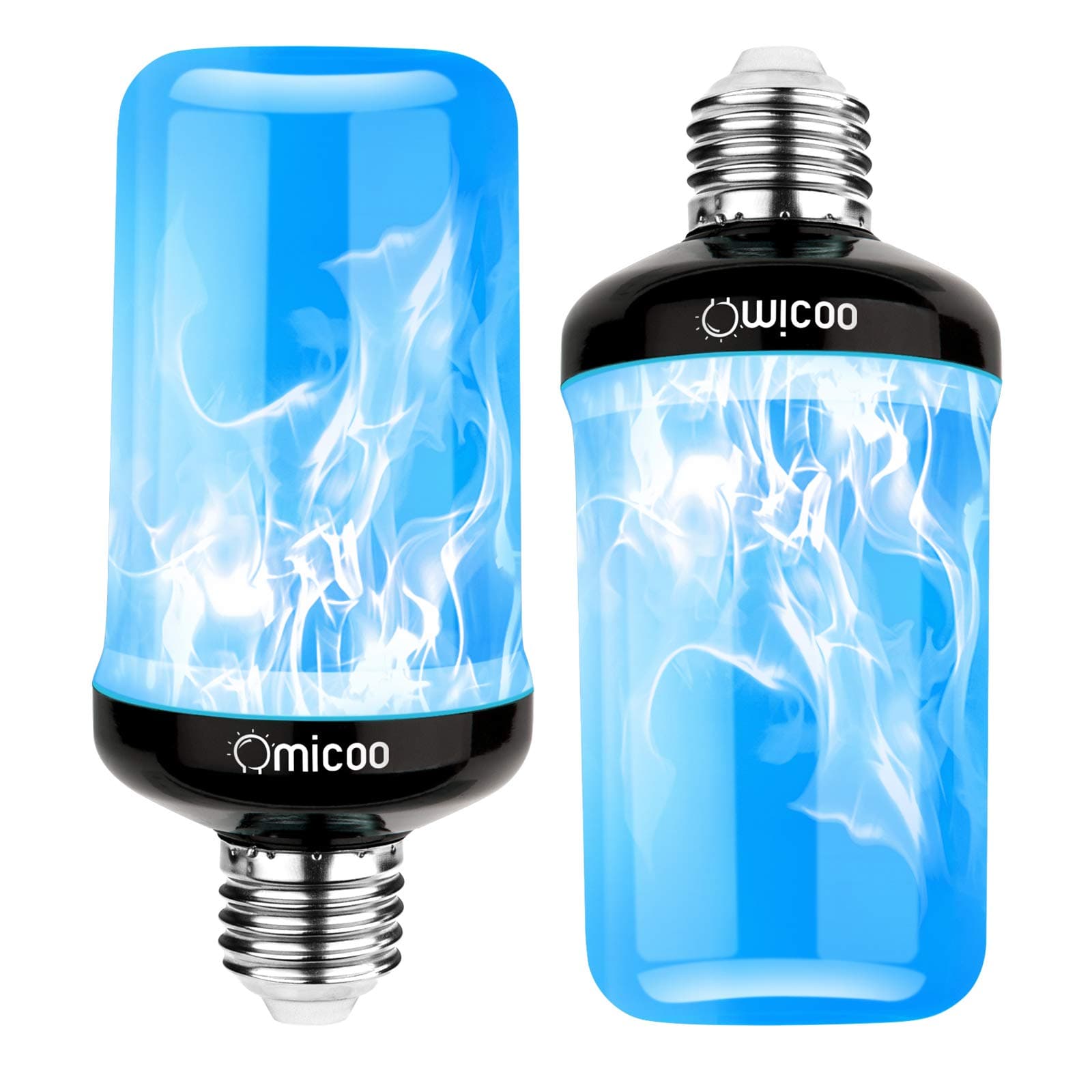 Omicoo Halloween LED Flame Effect Light Bulb (2 Pack), Blue Fire Bulb,4 Modes Flame Light Bulbs with Gravity Sensor, E26 A19 Base, Vintage Flame Bulb for Atmosphere Festival Christmas Decoration