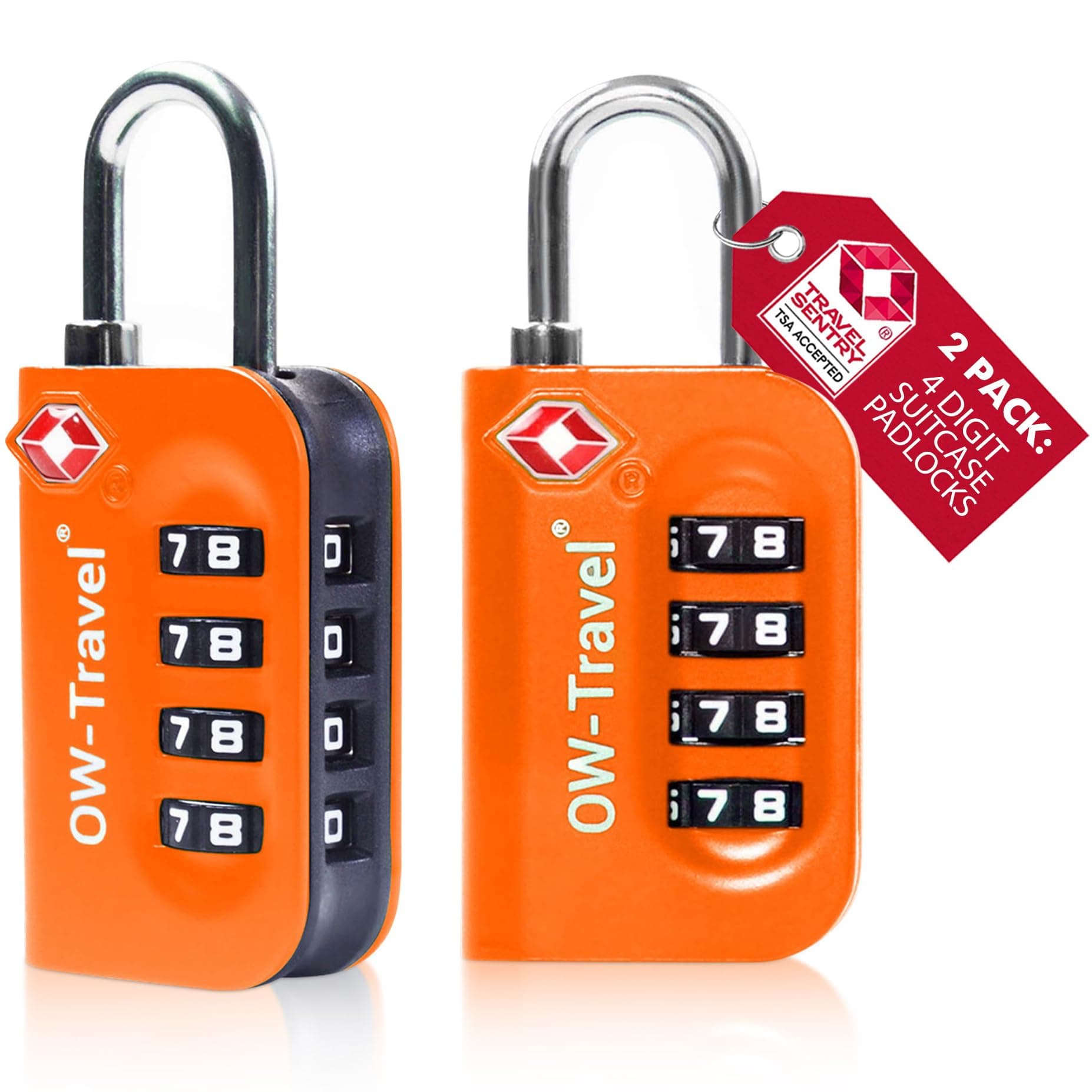 TSA Approved Luggage Locks Suitcase Locks (2 Pack Orange) 4 Digit Security Suitcase Padlock. Travel Bag Combination Luggage Padlocks for Suitcases. TSA Travel Lock for Bags and Cases