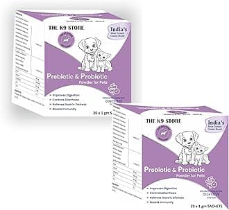 Prebiotics & Probiotics for Dogs & Cats - Dog Gut Health Supplement - Dog Diarrhea Medicine - Pro Belly for Dogs Gut - Dog Supplement Powder-Pre & Probiotic (Pack of 2 (40 SACHETS))