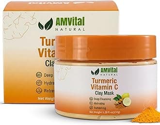 Turmeric Face Mask, Clay Facial Masks with Vitamin C, Skin Care for Acne and dark Spots, Smooth & Refine Pores, Anti Aging for Women, Non-Greasy Hydrating