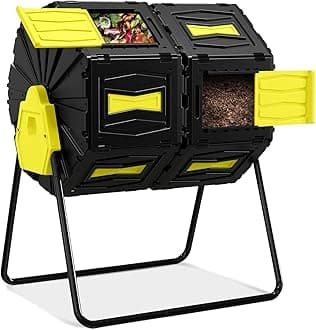 Compost Tumbler, Easy Assemble & Efficient Outdoor Compost Bin, 45 Gallon/170 Liter Large Dual Chamber Rotating Composter for Garden, Kitchen, and Yard Waste, Yellow Door