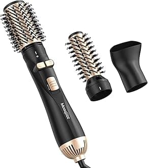 Rotating Hair Dryer Brush, 3 in 1 Round Hot Air Spin Brush Set, Volumizer Blow Dryer Brush with 2 Brushes and Concentrator, Gold Black
