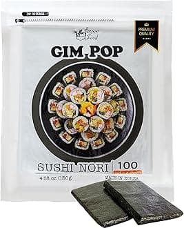 Gim Pop Premium Sushi Seaweed Sheets Roasted Sushi Nori All Natural Gold Grade Dried Seaweed for Wrap Rice, Onigiri, Sushi (100 Half Sheets,130g) - Product of Korea, Restaurant Quality