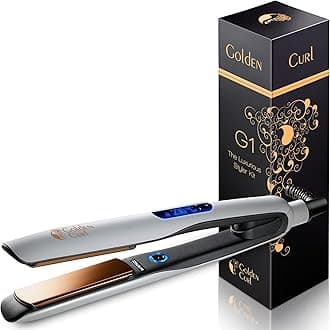 Golden Curl Hair Straightener Flat Iron Styler - 5 Year Peace of Mind - 2 in 1 Portable Hair Styling Tool with Coated Floating Plates for Straightening & Curling at Home or Travel (G1)